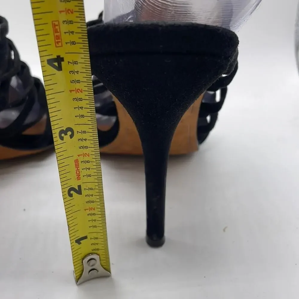 Givenchy Zenaide Black Suede Nautical Eyelet Heels Caged Gladiator Size 38 8